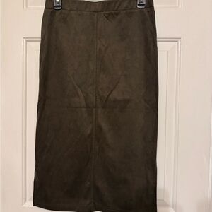 Elegant Olive Green, Suede Women's Skirt